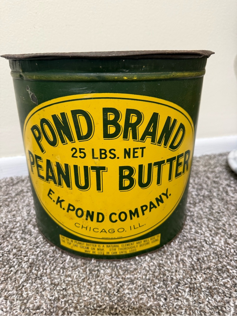 Antique Pond brand peanut butter large tin